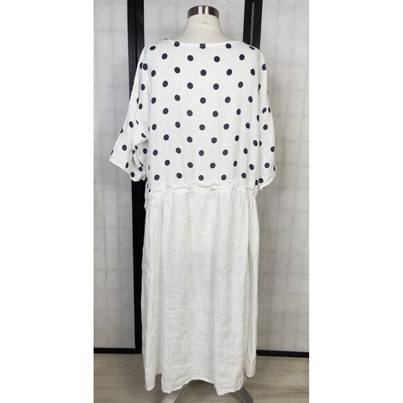 100% Lin Blanc Polka Dot Linen Dress. Size: 54 L/XL - Picture 3 of 10